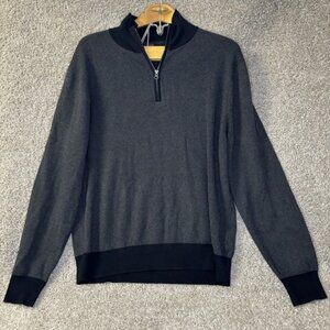 J. Crew Men's L Quarter Zip Gray Herringbone Sweater Cotton Preppy Classic